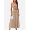 imagePRETTYGARDEN Women Two Piece Skirt Set Trendy Summer 2025 Crop Tank Top Flowy Midi Skirts Matching Ribbed Knit Casual OutfitsKhaki