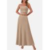 imagePRETTYGARDEN Women Two Piece Skirt Set Trendy Summer 2025 Crop Tank Top Flowy Midi Skirts Matching Ribbed Knit Casual OutfitsKhaki