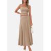 imagePRETTYGARDEN Women Two Piece Skirt Set Trendy Summer 2025 Crop Tank Top Flowy Midi Skirts Matching Ribbed Knit Casual OutfitsKhaki
