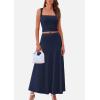 imagePRETTYGARDEN Women Two Piece Skirt Set Trendy Summer 2025 Crop Tank Top Flowy Midi Skirts Matching Ribbed Knit Casual OutfitsNavy