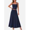 imagePRETTYGARDEN Women Two Piece Skirt Set Trendy Summer 2025 Crop Tank Top Flowy Midi Skirts Matching Ribbed Knit Casual OutfitsNavy