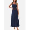 imagePRETTYGARDEN Women Two Piece Skirt Set Trendy Summer 2025 Crop Tank Top Flowy Midi Skirts Matching Ribbed Knit Casual OutfitsNavy