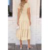 imagePRETTYGARDEN Womens Floral Midi Dresses 2025 Summer Cap Sleeve Smocked Ruffle A Line Long Flowy Wedding Guest DressBeige