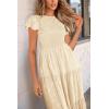 imagePRETTYGARDEN Womens Floral Midi Dresses 2025 Summer Cap Sleeve Smocked Ruffle A Line Long Flowy Wedding Guest DressBeige
