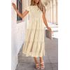 imagePRETTYGARDEN Womens Floral Midi Dresses 2025 Summer Cap Sleeve Smocked Ruffle A Line Long Flowy Wedding Guest DressBeige
