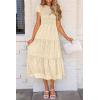 imagePRETTYGARDEN Womens Floral Midi Dresses 2025 Summer Cap Sleeve Smocked Ruffle A Line Long Flowy Wedding Guest DressBeige