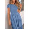 imagePRETTYGARDEN Womens Floral Midi Dresses 2025 Summer Cap Sleeve Smocked Ruffle A Line Long Flowy Wedding Guest DressBlue