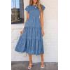 imagePRETTYGARDEN Womens Floral Midi Dresses 2025 Summer Cap Sleeve Smocked Ruffle A Line Long Flowy Wedding Guest DressBlue