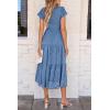 imagePRETTYGARDEN Womens Floral Midi Dresses 2025 Summer Cap Sleeve Smocked Ruffle A Line Long Flowy Wedding Guest DressBlue