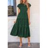 imagePRETTYGARDEN Womens Floral Midi Dresses 2025 Summer Cap Sleeve Smocked Ruffle A Line Long Flowy Wedding Guest DressDark Green