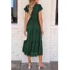 imagePRETTYGARDEN Womens Floral Midi Dresses 2025 Summer Cap Sleeve Smocked Ruffle A Line Long Flowy Wedding Guest DressDark Green