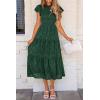 imagePRETTYGARDEN Womens Floral Midi Dresses 2025 Summer Cap Sleeve Smocked Ruffle A Line Long Flowy Wedding Guest DressDark Green