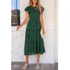 imagePRETTYGARDEN Womens Floral Midi Dresses 2025 Summer Cap Sleeve Smocked Ruffle A Line Long Flowy Wedding Guest DressDark Green