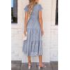 imagePRETTYGARDEN Womens Floral Midi Dresses 2025 Summer Cap Sleeve Smocked Ruffle A Line Long Flowy Wedding Guest DressGrey Blue