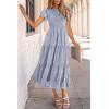 imagePRETTYGARDEN Womens Floral Midi Dresses 2025 Summer Cap Sleeve Smocked Ruffle A Line Long Flowy Wedding Guest DressGrey Blue