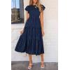 imagePRETTYGARDEN Womens Floral Midi Dresses 2025 Summer Cap Sleeve Smocked Ruffle A Line Long Flowy Wedding Guest DressNavy
