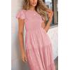 imagePRETTYGARDEN Womens Floral Midi Dresses 2025 Summer Cap Sleeve Smocked Ruffle A Line Long Flowy Wedding Guest DressPink
