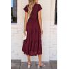 imagePRETTYGARDEN Womens Floral Midi Dresses 2025 Summer Cap Sleeve Smocked Ruffle A Line Long Flowy Wedding Guest DressWine Red