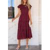 imagePRETTYGARDEN Womens Floral Midi Dresses 2025 Summer Cap Sleeve Smocked Ruffle A Line Long Flowy Wedding Guest DressWine Red