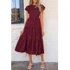 imagePRETTYGARDEN Womens Floral Midi Dresses 2025 Summer Cap Sleeve Smocked Ruffle A Line Long Flowy Wedding Guest DressWine Red