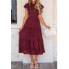 imagePRETTYGARDEN Womens Floral Midi Dresses 2025 Summer Cap Sleeve Smocked Ruffle A Line Long Flowy Wedding Guest DressWine Red