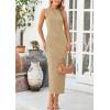 imagePRETTYGARDEN Womens Maxi Dress 2025 Summer Long Resort Wedding Guest Dresses Vacation Casual Bodycon Spaghetti Strap SundressKhaki