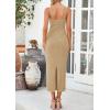 imagePRETTYGARDEN Womens Maxi Dress 2025 Summer Long Resort Wedding Guest Dresses Vacation Casual Bodycon Spaghetti Strap SundressKhaki