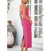 imagePRETTYGARDEN Womens Maxi Dress 2025 Summer Long Resort Wedding Guest Dresses Vacation Casual Bodycon Spaghetti Strap SundressRose Red