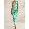 imagePRETTYGARDEN Womens One Shoulder Bodycon Dress Summer 2025 Printed Ruched Mesh Dress Party Cocktail Fitted Long DressGreen