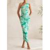 imagePRETTYGARDEN Womens One Shoulder Bodycon Dress Summer 2025 Printed Ruched Mesh Dress Party Cocktail Fitted Long DressGreen