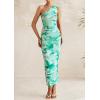 imagePRETTYGARDEN Womens One Shoulder Bodycon Dress Summer 2025 Printed Ruched Mesh Dress Party Cocktail Fitted Long DressGreen