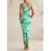 imagePRETTYGARDEN Womens One Shoulder Bodycon Dress Summer 2025 Printed Ruched Mesh Dress Party Cocktail Fitted Long DressGreen