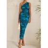 imagePRETTYGARDEN Womens One Shoulder Bodycon Dress Summer 2025 Printed Ruched Mesh Dress Party Cocktail Fitted Long DressLake Blue Floral