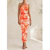 imagePRETTYGARDEN Womens One Shoulder Bodycon Dress Summer 2025 Printed Ruched Mesh Dress Party Cocktail Fitted Long DressLight Orange