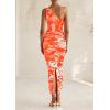 imagePRETTYGARDEN Womens One Shoulder Bodycon Dress Summer 2025 Printed Ruched Mesh Dress Party Cocktail Fitted Long DressLight Orange