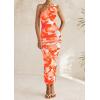 imagePRETTYGARDEN Womens One Shoulder Bodycon Dress Summer 2025 Printed Ruched Mesh Dress Party Cocktail Fitted Long DressLight Orange