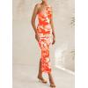 imagePRETTYGARDEN Womens One Shoulder Bodycon Dress Summer 2025 Printed Ruched Mesh Dress Party Cocktail Fitted Long DressLight Orange