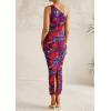 imagePRETTYGARDEN Womens One Shoulder Bodycon Dress Summer 2025 Printed Ruched Mesh Dress Party Cocktail Fitted Long DressNavy Red Flower