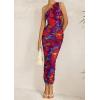 imagePRETTYGARDEN Womens One Shoulder Bodycon Dress Summer 2025 Printed Ruched Mesh Dress Party Cocktail Fitted Long DressNavy Red Flower