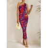 imagePRETTYGARDEN Womens One Shoulder Bodycon Dress Summer 2025 Printed Ruched Mesh Dress Party Cocktail Fitted Long DressNavy Red Flower