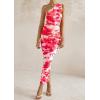 imagePRETTYGARDEN Womens One Shoulder Bodycon Dress Summer 2025 Printed Ruched Mesh Dress Party Cocktail Fitted Long DressPink
