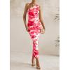 imagePRETTYGARDEN Womens One Shoulder Bodycon Dress Summer 2025 Printed Ruched Mesh Dress Party Cocktail Fitted Long DressPink