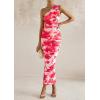 imagePRETTYGARDEN Womens One Shoulder Bodycon Dress Summer 2025 Printed Ruched Mesh Dress Party Cocktail Fitted Long DressPink