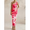 imagePRETTYGARDEN Womens One Shoulder Bodycon Dress Summer 2025 Printed Ruched Mesh Dress Party Cocktail Fitted Long DressPink