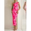 imagePRETTYGARDEN Womens One Shoulder Bodycon Dress Summer 2025 Printed Ruched Mesh Dress Party Cocktail Fitted Long DressPink Floral