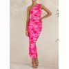 imagePRETTYGARDEN Womens One Shoulder Bodycon Dress Summer 2025 Printed Ruched Mesh Dress Party Cocktail Fitted Long DressPink Floral