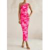 imagePRETTYGARDEN Womens One Shoulder Bodycon Dress Summer 2025 Printed Ruched Mesh Dress Party Cocktail Fitted Long DressPink Floral