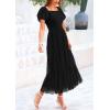 imagePRETTYGARDEN Womens Smocked Midi Tulle Dress 2025 Summer Puffy Short Sleeve Square Neck Ruffle Wedding Guest Party DressesBlack
