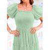 imagePRETTYGARDEN Womens Smocked Midi Tulle Dress 2025 Summer Puffy Short Sleeve Square Neck Ruffle Wedding Guest Party DressesLight Green