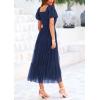 imagePRETTYGARDEN Womens Smocked Midi Tulle Dress 2025 Summer Puffy Short Sleeve Square Neck Ruffle Wedding Guest Party DressesNavy